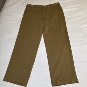 IZOD Mens Dress Pants Size 40x32 Tan Flat Front Performance Straight Fit EUC